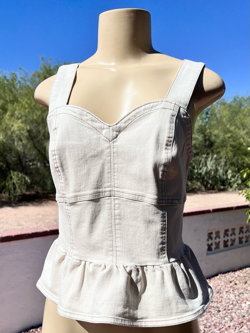 NWT $59.50 Jessica Simpson Ecru Denim Peplum Tank Top